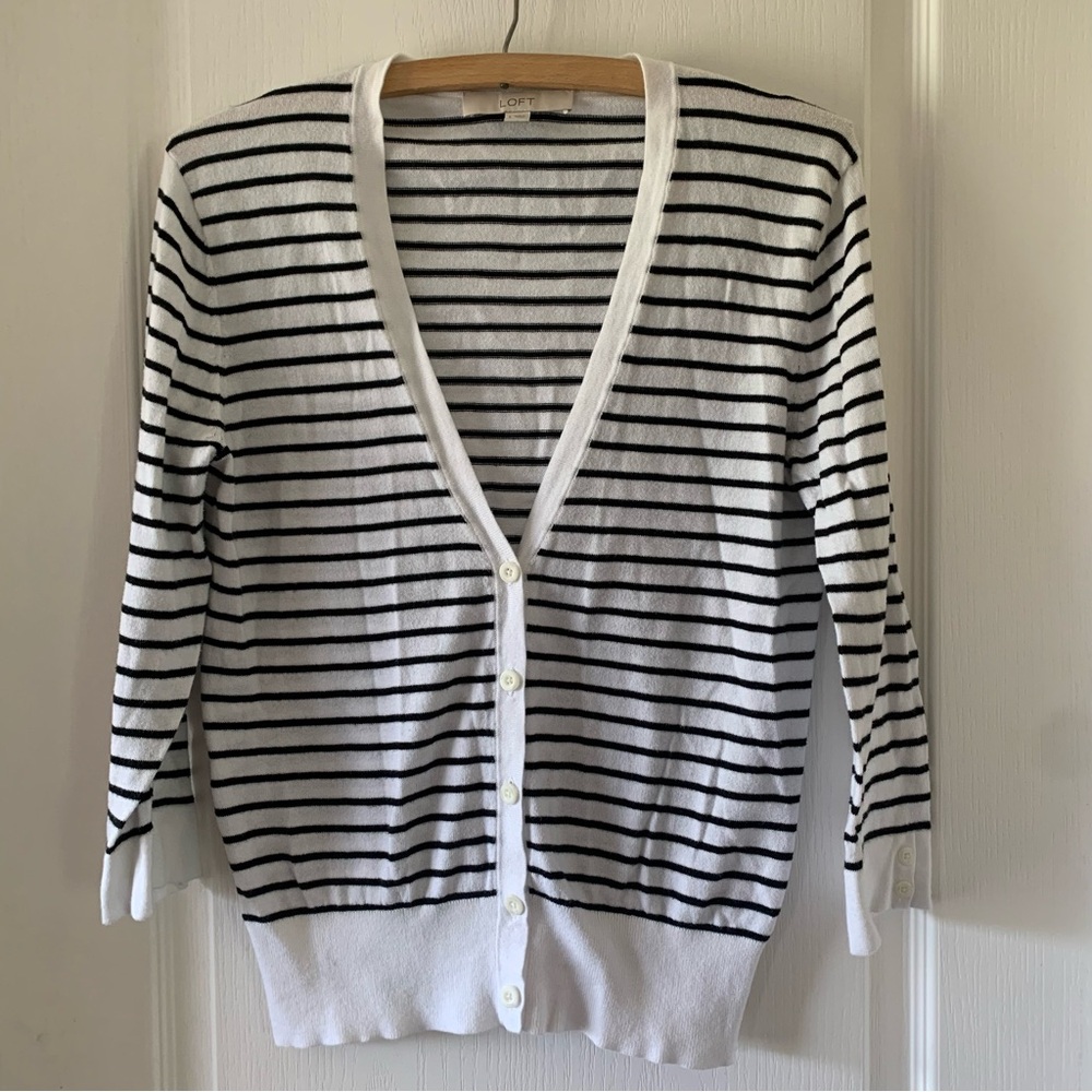 Ann Taylor LOFT striped V neck cardigan